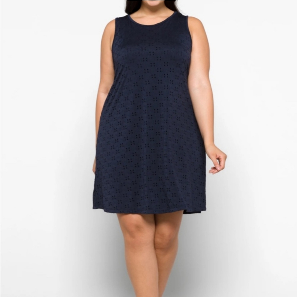 New Market & Spruce Navy Blue Sleeveless Eyelet Overlay Dress Size 3X